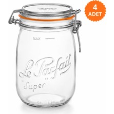 Le Parfait Super Cam Kavanoz 1l (4 Adet) - Hermetik Kapaklı Fransız Konserve & Fermentasyon Kavanozu – Turşu, Kefir, Yoğurt, Sos ve Saklama İçin