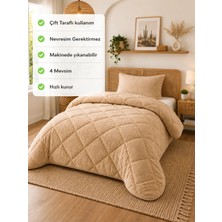 Ely Parker Renkli Yorgan-Wellsoft-Tek Kişilik-Çift Taraflı 155X215 Bej