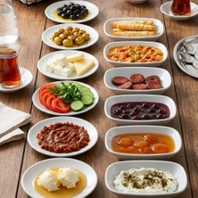 Güral Porselen 12 Parça Beyaz Çok Amaçlı Kahvaltılık Meze ve Çerezlik Seti - 6 Yuvarlak (15CM) + 6 Dikdörtgen (14X8CM)