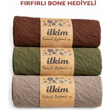 İlkim Tekstil Fırfırlı Bone Hediyeli 3lü Kraş Şal Kahve-Haki-Vizon