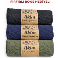 İlkim Tekstil Fırfırlı Bone Hediyeli 3lü Kraş Şal Siyah-Lacivert-Haki