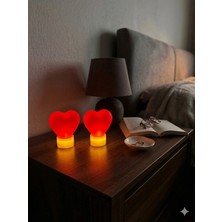 3Dikili Design 2'li Kırmızı Kalp Tasarımlı Dekoratif Gece Lambası - Kahve Köşesi ve Yatak Odası Için Aydınlatma