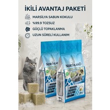 Northland 10 lt x 2 Adet  Doğal Bentonit Kedi Kumu Marsilya Sabun Kokulu %99.9 Tozsuz Güçlü Topaklanma