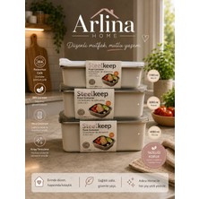 Arlina Home Kids 304 Paslanmaz Çelik 3 Lü Vakumlu Saklama Kabı Krem