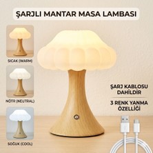 VoliX Dizayn Şarjlı Dokunmatik Mantar LED Gece Lambası – 3 Renk Işık Modlu, USB Şarjlı, Dekoratif Masa Lambası