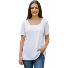 Lyvean Kare Yaka Oversıze Kısa Kollu Tshirt