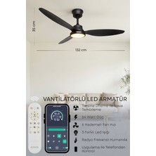 Enshall 132CM Modern Goes Uzaktan Kumandalı 3 Kanatlı Uygulamalı Tavan Vantilatörü ve LED Lamba Işık 64W