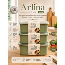 Arlina Home Kids 304 Paslanmaz Çelik 3 Lü Vakumlu Saklama Kabı Yeşil