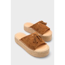 Capone Outfitters Karon Hakiki Deri Süet Espadril Tabanlı Kadın Terlik