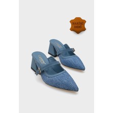 Capone Outfitters Nena Hakiki Deri Sivri Burunlu Hasır Burnu Kapalı Kadın Terlik