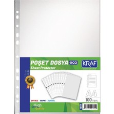 Kraf A4 Eco Şeffaf Poşet Dosya 100 Adet 1007 Kırışmayan Kokusuz Ofis ve Okul Kullanımı İçin