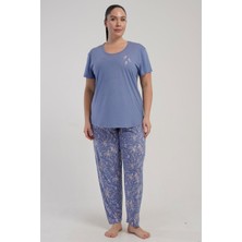 Kezokino Kadın Büyük Beden Kısa Kollu Mor Pijama Takımı Yazlık Ev Giyimi C8T4N2215