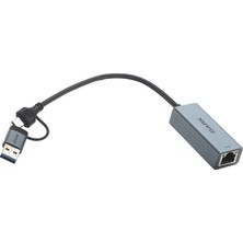 Dark USB 3.0 Type-C/Type-A to 10/100/1000 Gigabit LAN Ethernet Adaptör (Çift Başlıklı Kablo)