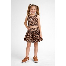 Uğur Bebe Kız Çocuk Leopar Desenli Crop Krop Mayo Şort Etekli Spor Havuz ve Deniz Uyumlu 1 Beden Büyük Alınız