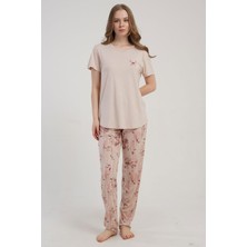Kezokino Kadın Kısa Kollu Pembe Pijama Takımı Rahat Kesim Yazlık Ev Giyimi C5T4N2215