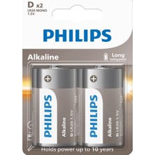 Philips D Boy Büyük Boy Alkalin Pil 1.5V - LR20A2B/10 - 2'li Paket