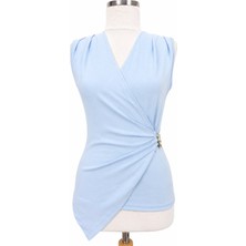 JOOQSTORE Toka Detaylı Kruvaze Yaka Sıfır Kol Bluz