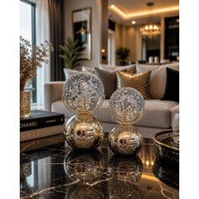 Kristal Küre Dekoratif Obje 2’li Set Gold Modern Ev Salon Ofis Aksesuarı Masa Süsü