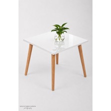 Devrim Ahşap Devrim Cnc  Ahşap Ayaklı Iskandinav-Modern Tasarım Lak Panel Parlak Beyaz 50X50 cm  Orta / Yan Sehpa Premium Sıze