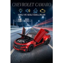 Farbu Oyuncak Işıklı Sesli Pilli 1:24 Ölçekli Metal Chevrolet Camaro Kapısı Kaputu ve Bagajı Açılan Model Araba