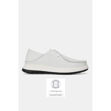 Tunaelli Erkek Beyaz Hakiki Doğal Deri Eva Tabanlı Sneaker Bağcıklı Ayakkabı