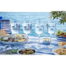 Rakle Marin Desenli Cam Su Kadehi 4’lü Set – Yelkenli Motif – 280 ml