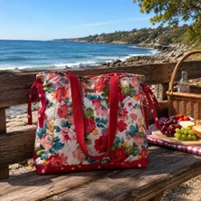 elisss bag Çiçek Desenli Kadın Çanta, Piknik Çantası, Lunchbag, Bebek Çantası, Plaj Çantası %100 Pamuk