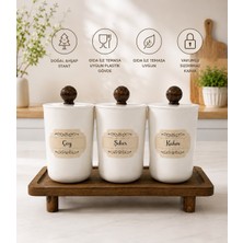 MODA OZY 3'lü Ahşap Stantlı Akrilik (Plastik) Saklama Kabı 900 ml Çay/şeker/kahve Kavanozu