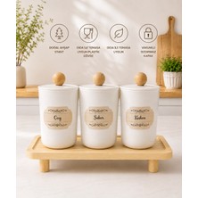MODA OZY 3'lü Ahşap Stantlı Akrilik (Plastik) Saklama Kabı 900 ml Çay/şeker/kahve Kavanozu