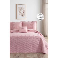 Evlen Home Collection Evlen Home Diamond Dantelli Çift Kişilik Yatak Örtüsü 4 Parça Pudra