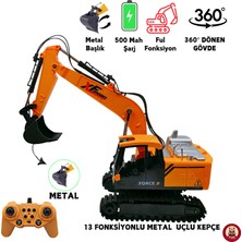 Giffy Oyuncak Uzaktan Kumandalı 13 Fonksiyonlu Metal Kepçe LED Işıklı ve Sesli Kepçe 360 Derece Dönen Gövde Ekskavatör