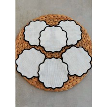 Mora Tekstil Kahve Yanı Sunumluk 6’lı Keten Etnik Desenli Asimetrik Özellikli Peçeteler