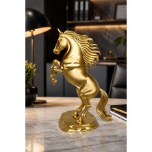 Joy Shine Şahlanan At Heykeli, Gold Renk 25 Cm, Dekoratif Salon Obje ve Ofis Masa Üstü Aksesuarı