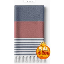 Calmera Natura Peştemal | Pamuk - Doğal Saçaklı | Plaj, Havuz, Spa, Hamam, Sauna, Spor, Seyahat Havlusu - Lacivert & Kırmızı
