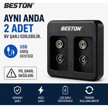 CoverZone 9V Pil Şarj Cihazı USB Girişli Çift Yuvalı Battery Charger Dc 5V 1A Giriş 8.4V 260MA Çıkış 9V Şarj Edilebilir Pil Şarj Ünitesi M7005 Wireless Mouse Gamepad Uyumlu | Beston M7005