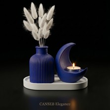Canseb Elegance 3lü Premium Avangard Hilal Ay Mumluk, Pampas Vazosu Seti - Tealight Mum Hediyeli