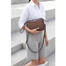 Marjin Kadın Fermuarlı Iç Cepli Clutch Çapraz Askılı El ve Omuz Çantası Faris Kahve