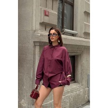 My Loore Kadın Bordo Oversize Modal Gömlek – Minimal Şıklık MLB178