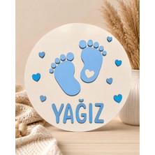 Runc Design Kişiye Özel Ahşap Bebek Oda Kapı Süsü - Isimli Ayak Izi Tasarımlı Bebek Kapı Süsü