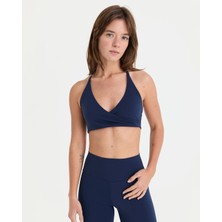 Ayma Active Indigo Lacivert Göğüs Pedli Halter Wrap Motion Bra Fitness Sütyeni