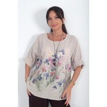 By Saygı Kadın Italyan Cotton Çiçek Desenli Oversize Bluz