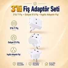 Badem10 3'lü Fiş Adaptör Seti T Golyat 5'li Fiş Ingiliz Fişi Beyaz Seyahat Priz Çevirici Dönüştürücü 3 Adet