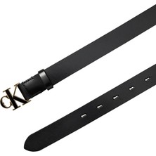 Calvin Klein Kadın Siyah Calvin Klein Round Ck Buckle 30MM Siyah Deri Logo Tokalı Kemer