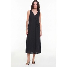 ROMAN Drape Detaylı Keten Elbise Siyah YY011008_001