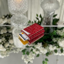 Friend Polo Mekanizmalı Kızaklı Kartlık Şeffaf Iç Bölmeli Baskılı Kırmızı Deri Cüzdan