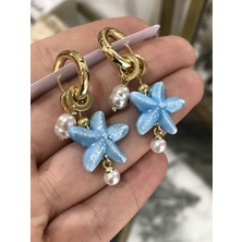 The Asel İnci Mavi Yıldız Charm Küpe