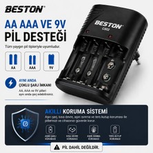 CoverZone Aa Aaa 9V Pil Şarj Cihazı Ni-Mh Ni-Cd Uyumlu Akıllı Şarj Özellikli LED Göstergeli Aşırı Charge Korumalı 2’li 4’lü Pil Charge Adaptörü | Beston C802
