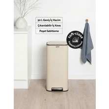 5 Five Simply Smart Delta Kare Metal Pedallı Çöp Kovası 30 L – Sessiz Kapanma, Metal Gövde, İç Kovalı, Bej