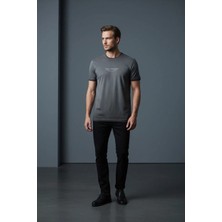 Piyera Erkek Baskılı Süprem Kumaş Basic Tişört Slim Fit Pamuklu Erkek T-Shirt ANTRASIT-180