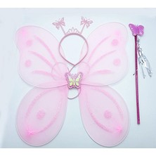 Marsilyan Toz Pembe Renk Kelebek Kanadı Tacı ve Sopası 50X37 cm (4887)